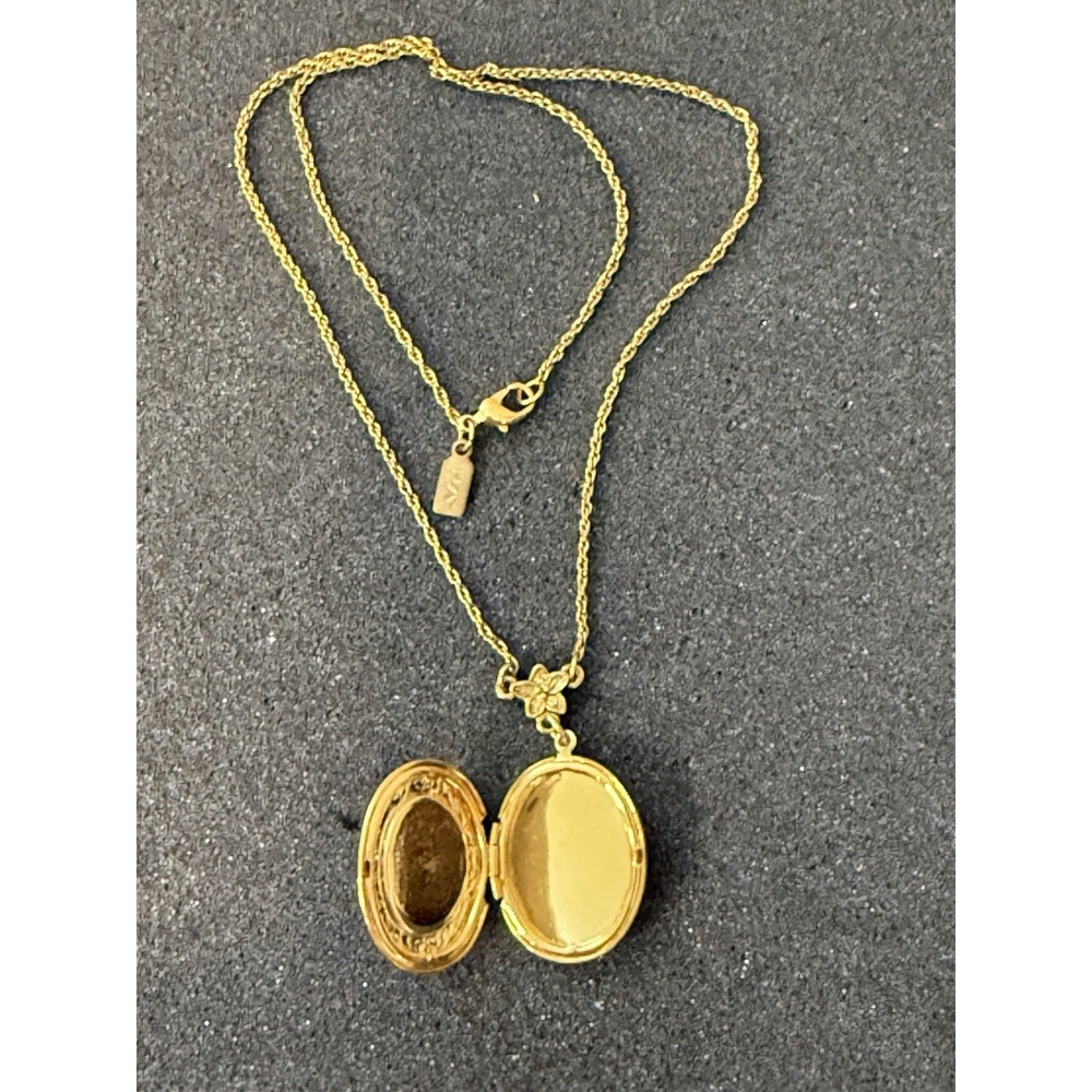 Vintage 1928 Gold Locket Blue Rose Cameo Flower Pendant Necklace 18" - Picture 8 of 16